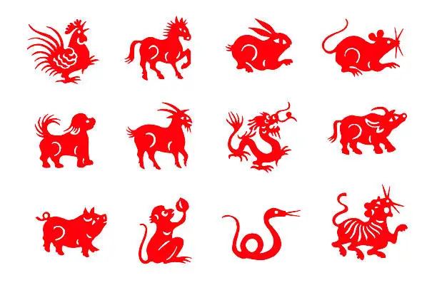 Photo of Red handmade cut paper chinese zodiac animals