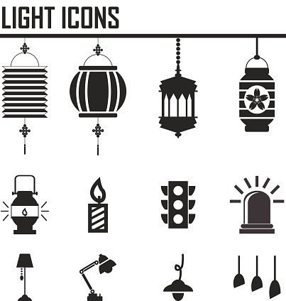 Vector black light and lantern icons set. vector illustration EPS 10