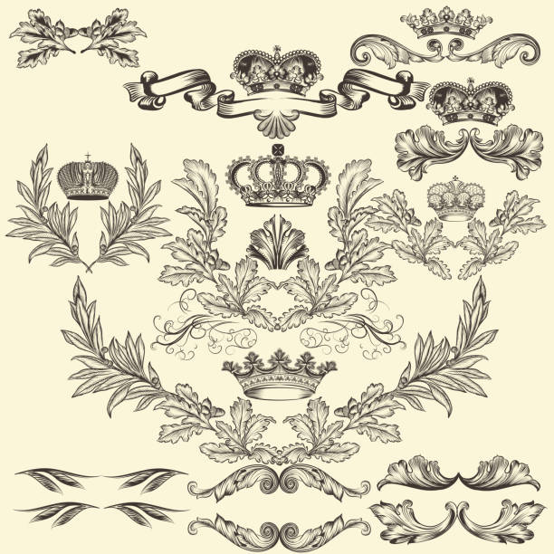 Collection of vector frames with crowns and  coat of arms Collection of heraldic frames in vintage style for design laurel maryland stock illustrations