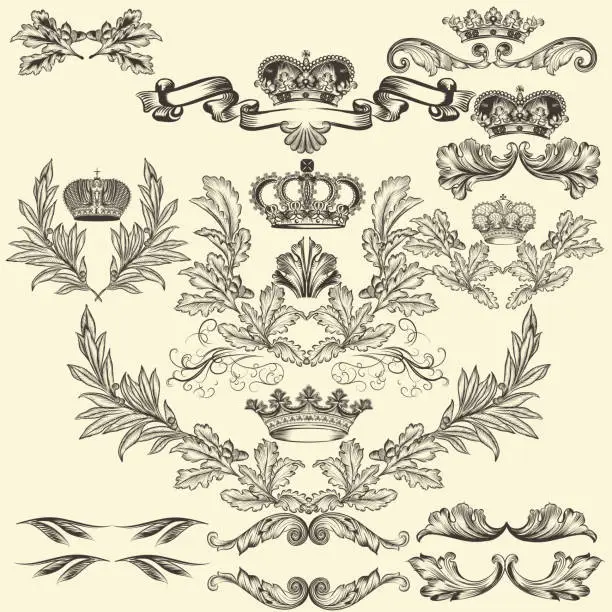 Vector illustration of Collection of vector frames with crowns and  coat of arms