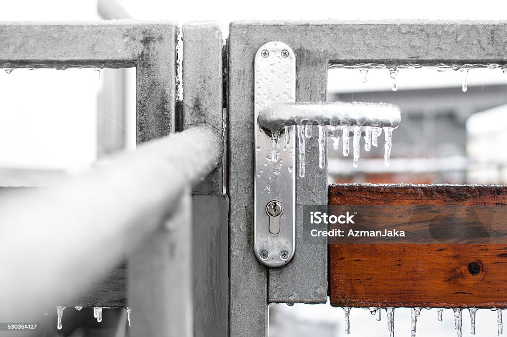 Frozen Wonderland Close up of a frozen door handle. Accessibility Stock Photo