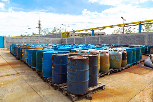 Several barrels of toxic waste at the dump