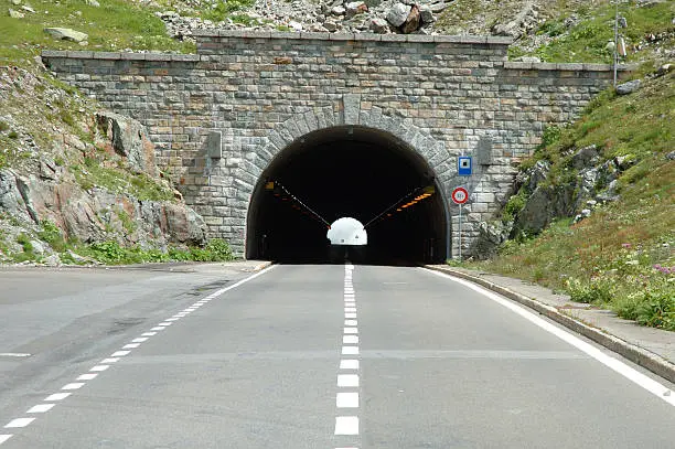 Long tunnel on Sustenpass in Alps in Switzerland in Alps in Switzerland