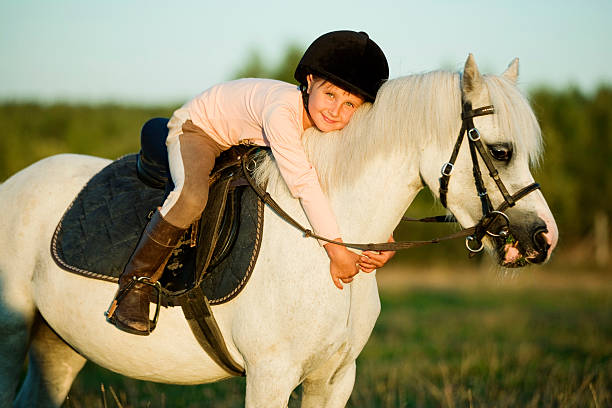 Girl riding a horse stock photo
