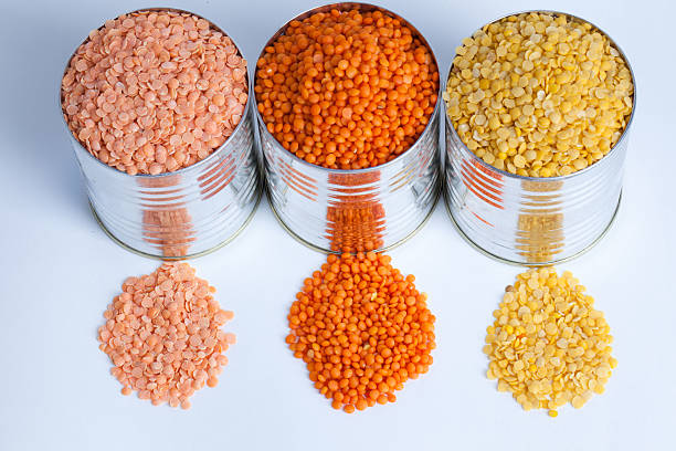 three kinds of raw lentils stock photo