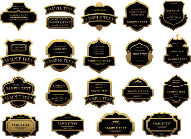 Vector illustration of Gold and black vintage labels set