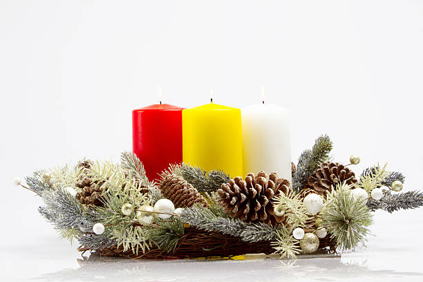 istock Three candles in the New Year decor 530366917