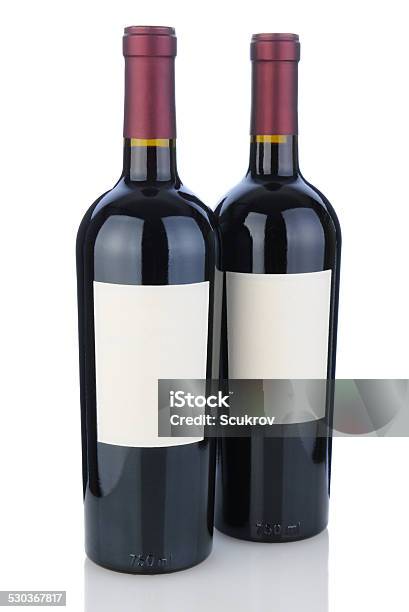 Two Cabernet Bottles With Blank Labels Stock Photo - Download Image Now - Cabernet Sauvignon Grape, Copy Space, Drink