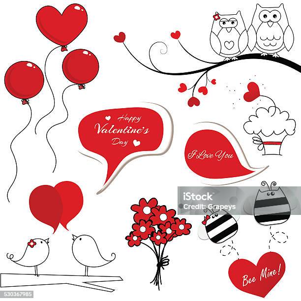 Valentines Elements Stock Illustration - Download Image Now - Balloon, Hearts - Playing Card, Hot Air Balloon
