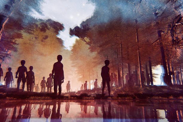 Scary aliens walking throught the forest