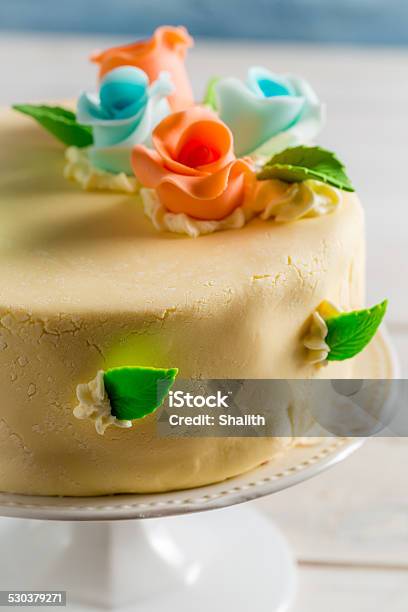 Closeup Of Birthday Cake Stock Photo - Download Image Now - Anniversary, Backgrounds, Baked