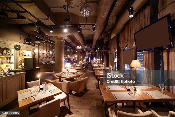 European Restaurant In Bright Colors Stock Photo - Download Image Now - Restaurant, Luxury, Television Set