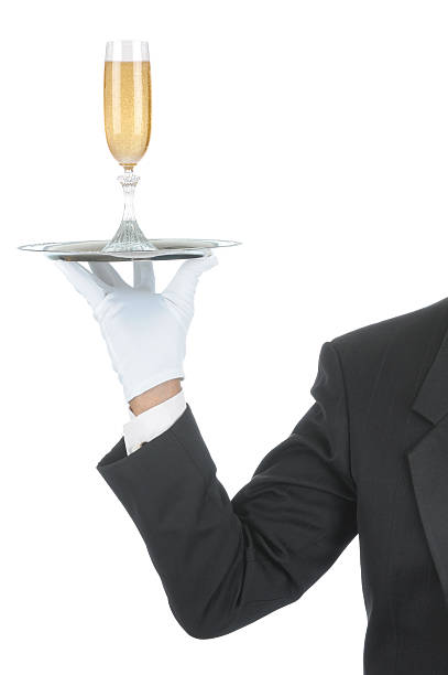 バトラー、シャンパンでのトレイ - butler champagne service waiter ストックフォトと画像