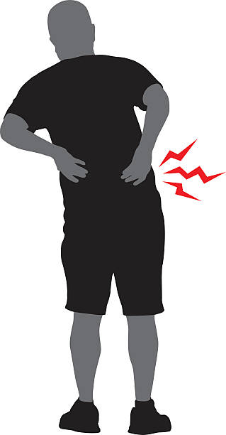 ilustraciones, imágenes clip art, dibujos animados e iconos de stock de hombre con dolor de espalda - pushing silhouette men leaning