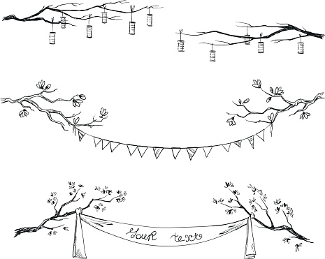 Doodle tree branches. Decorations. Vector illustration. 