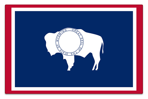 Gloss Wyoming flag on white with subtle shadow.