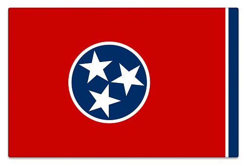Gloss Tennessee flag on white with subtle shadow.