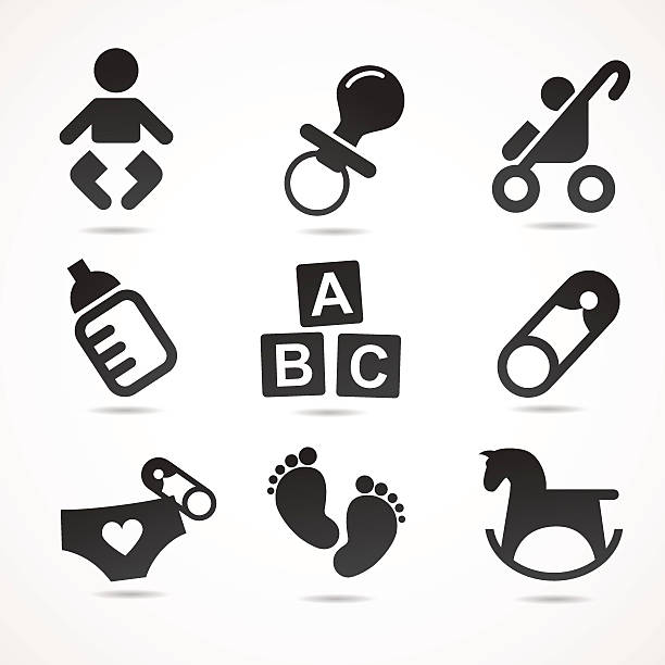 ilustraciones, imágenes clip art, dibujos animados e iconos de stock de conjunto de iconos de bebé. - baby icons