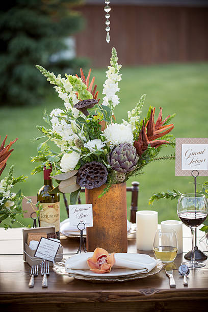 cosecha de otoño suculentos decoración de mesa - autumn table setting flower fotografías e imágenes de stock