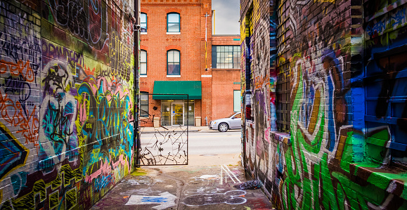 Graffiti Alley and Howard Street in Baltimore, Maryland.