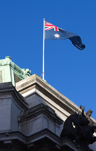 Australia House with the national flag flying above it