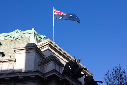 Australia House with the national flag flying above it