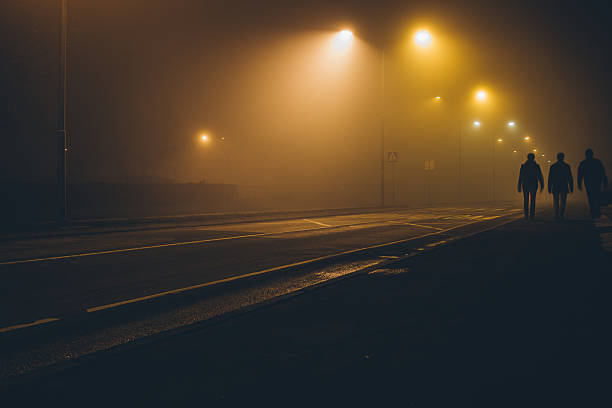 Street in fog stock photo