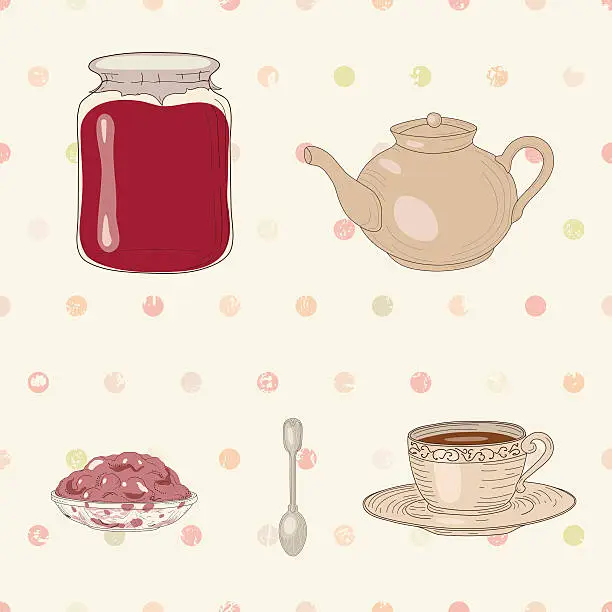 Vector illustration of Jam and tea set