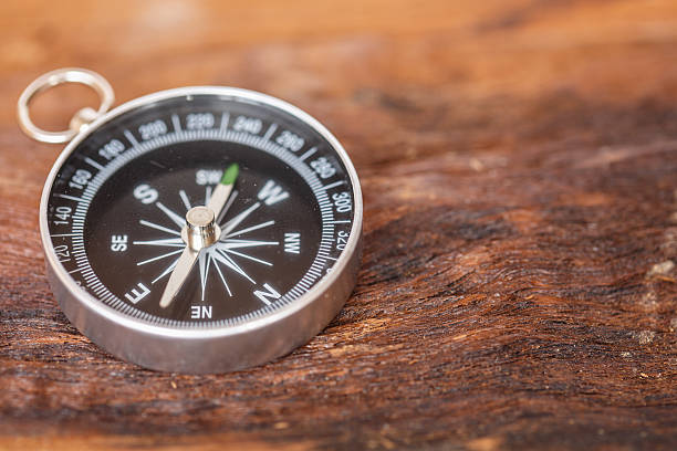 istock Close up compass on wood background 530390953