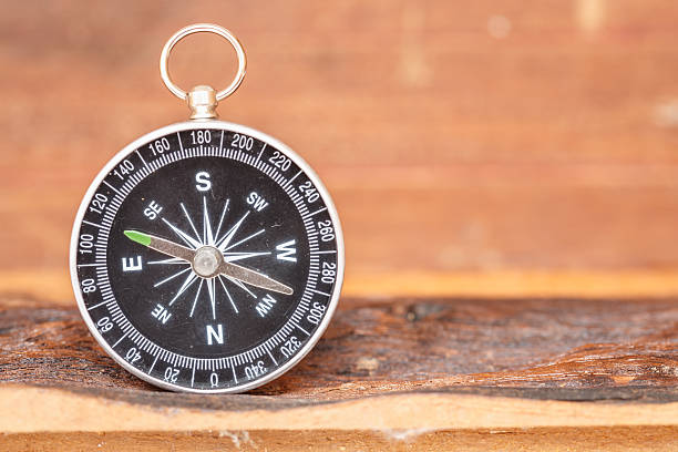 istock Close up compass on wood background 530390959