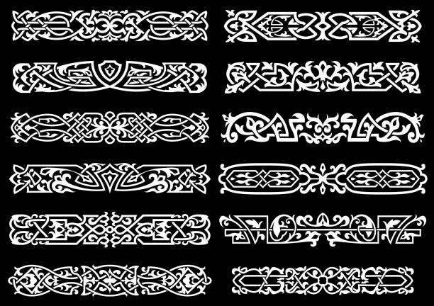 кельтский и цветочные орнаменты collection - celtic style celtic culture tied knot pattern stock illustrations