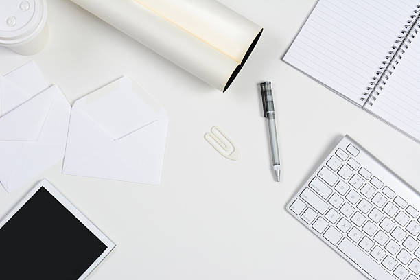 istock White Desk With Tablet and Keyboard 530392247