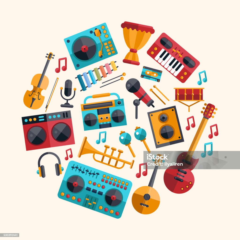 Modern Instruments Drawing Set Of Modern Flat Design Musical Instruments And Music Tools Stock ...