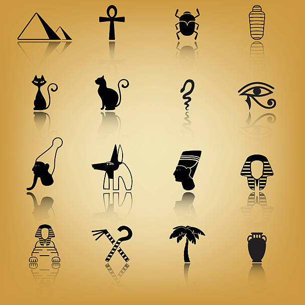 illustrations, cliparts, dessins animés et icônes de ensemble d'icônes de l'égypte ancienne - egyptian culture hieroglyphics human eye symbol