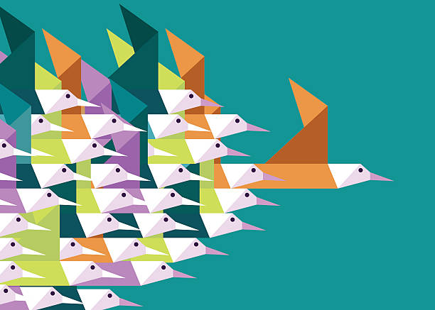 Geometric Group of birds. Leadership and Competition concept. Flat vector illustration group of animals stock illustrations