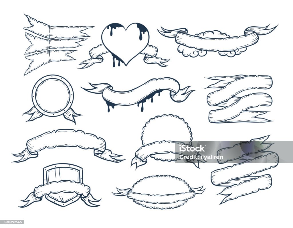 Text Ribbon Drawing Set Of Ribbons Templates For Your Text Stock Illustration - Download ...