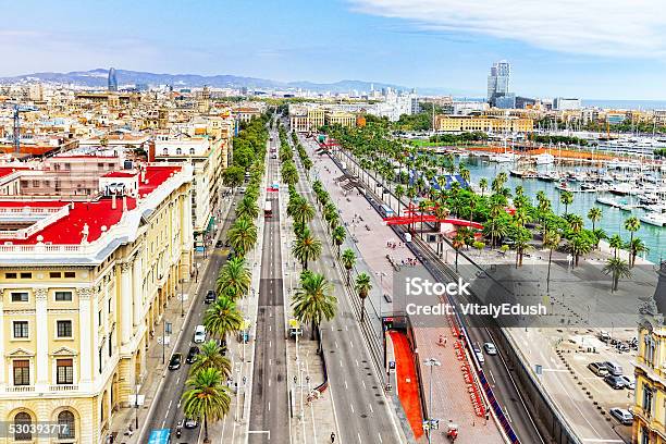 Panorama On Barcelona Stock Photo - Download Image Now - Above, Architectural Column, Architecture