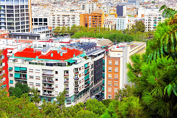 Panorama on Barcelona Seaport from Montjuic castle.