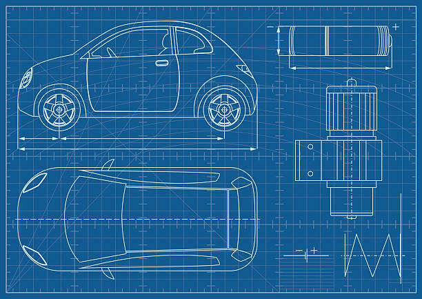 벡터 에코 자동차모드 청사진을 - construction plan electricity blueprint stock illustrations