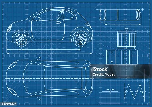 Vector Eco Car Blueprint Stock Illustration - Download Image Now - Car, Blueprint, Plan - Document