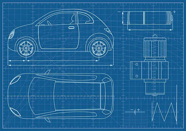 Vector illustration of Vector Eco Car Blueprint