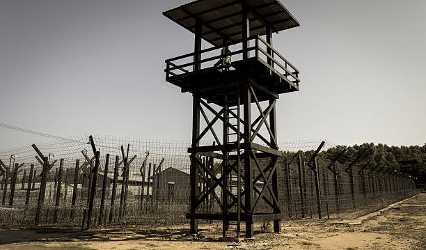 The prison wall and the guard tower.