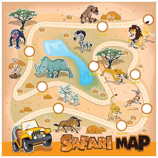 Mapa Afryki na Safari Wildlife – artystyczna grafika wektorowa