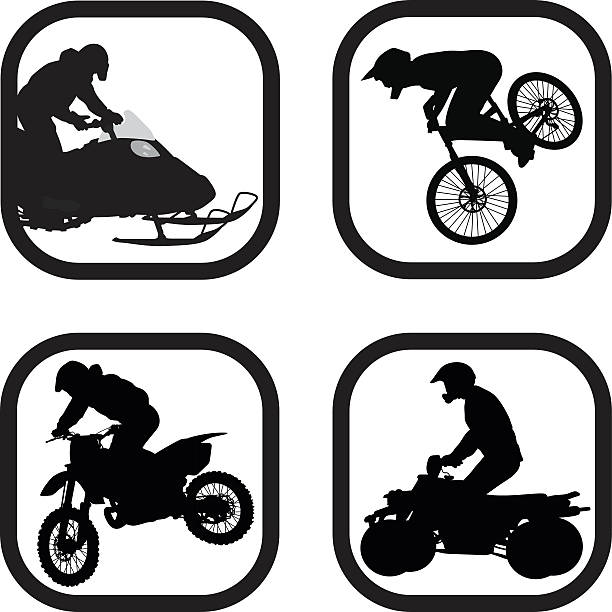 ilustraciones, imágenes clip art, dibujos animados e iconos de stock de allterraintoys - snowmobiling silhouette vector sport