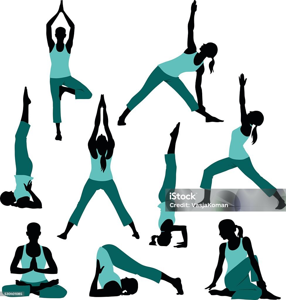 Silhouettes Of Yoga Postures Stock Illustration - Download Image ...