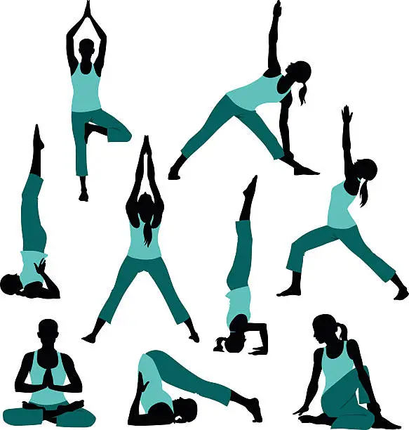 Vector illustration of Silhouettes of Yoga Postures