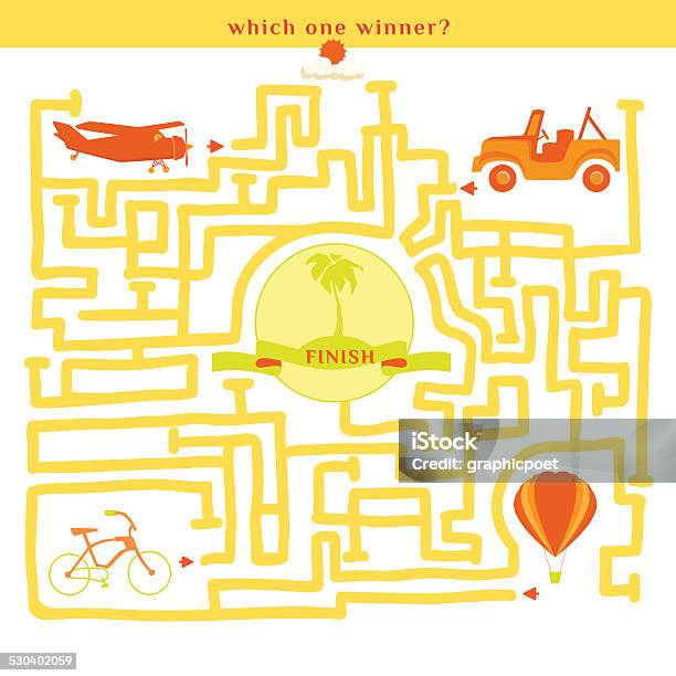 Rebus Vector Funny Labyrinth With Bike Car Plane Balloon Stock Illustration - Download Image Now