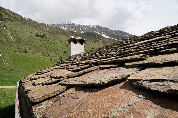 Valley of Viso (Bs),  Valcamonica, Italy, the Valley of Viso.typical small rural village with the special slate-roofed houses of the eighteenth century
