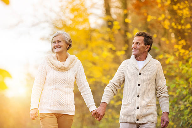 istock Active seniors walk in nature 530404573