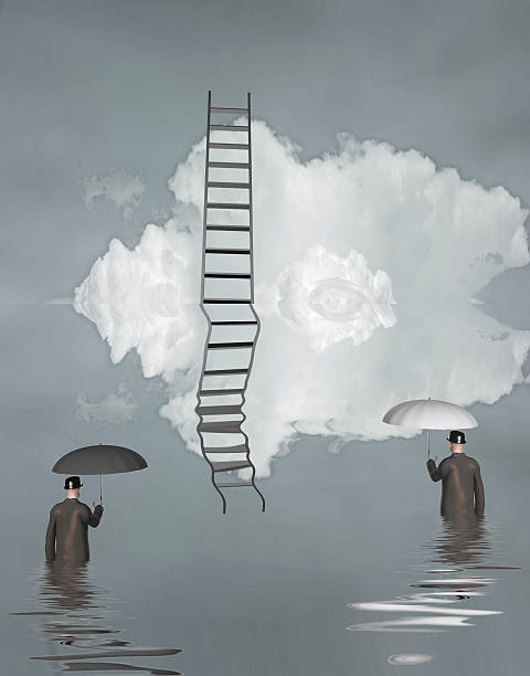 istock Man in flood with ladder above 530405295
